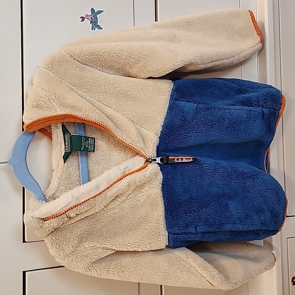 L.L. Bean Cream and Blue Kids Fleece Half-Zip Hoodie